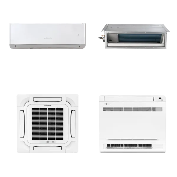 Quattro unità interne Viessmann Vitoclima 300-S/HE: a parete, canalizzata, a cassetta e a console